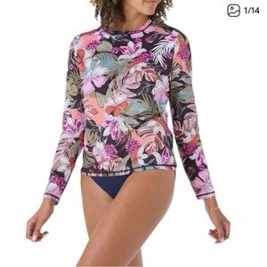 Roxy Floral Long Sleeve Rash Guard UPF 50 Swim Shirt Surf Beach Women’s Small